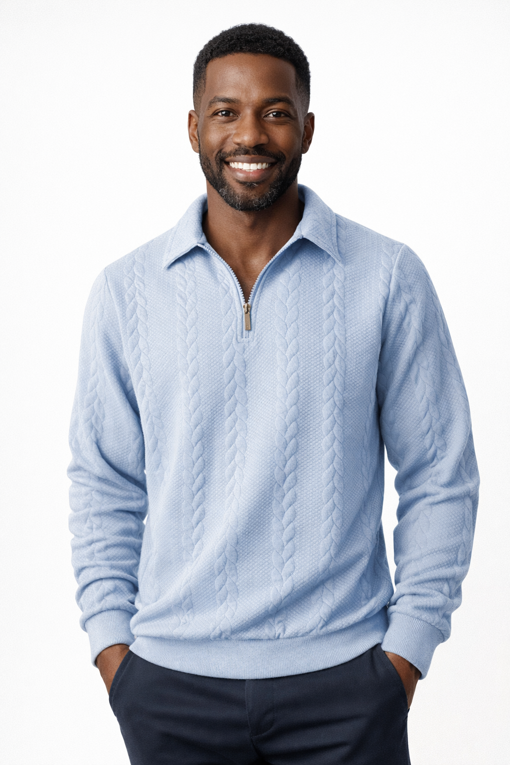 Men's quarter-zip jumper with a cable jacquard and polo collar
