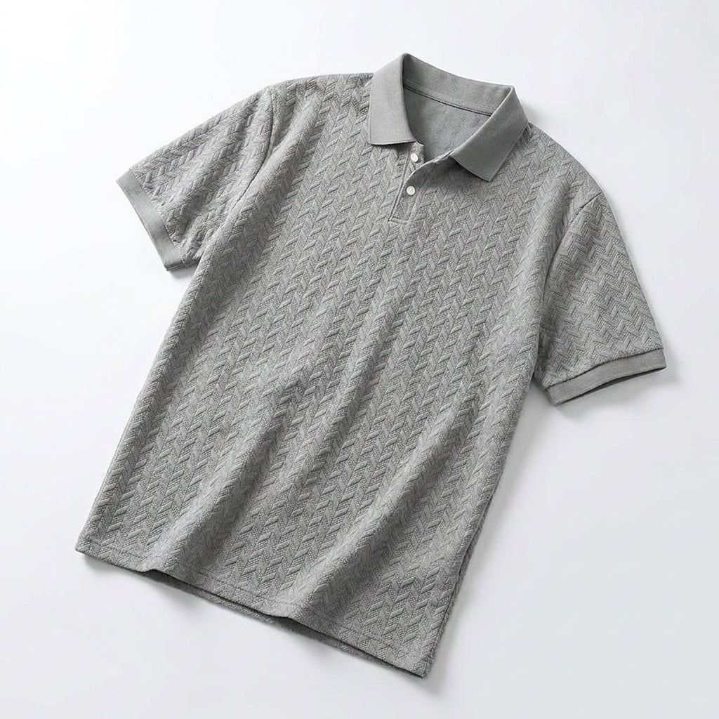Men's raised cable knit polo with a ribbed collar and two buttons - view 7