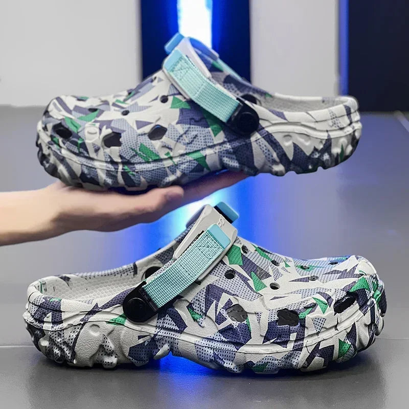 EVA clogs with a camo print, vent holes and adjustable heel strap - view 4