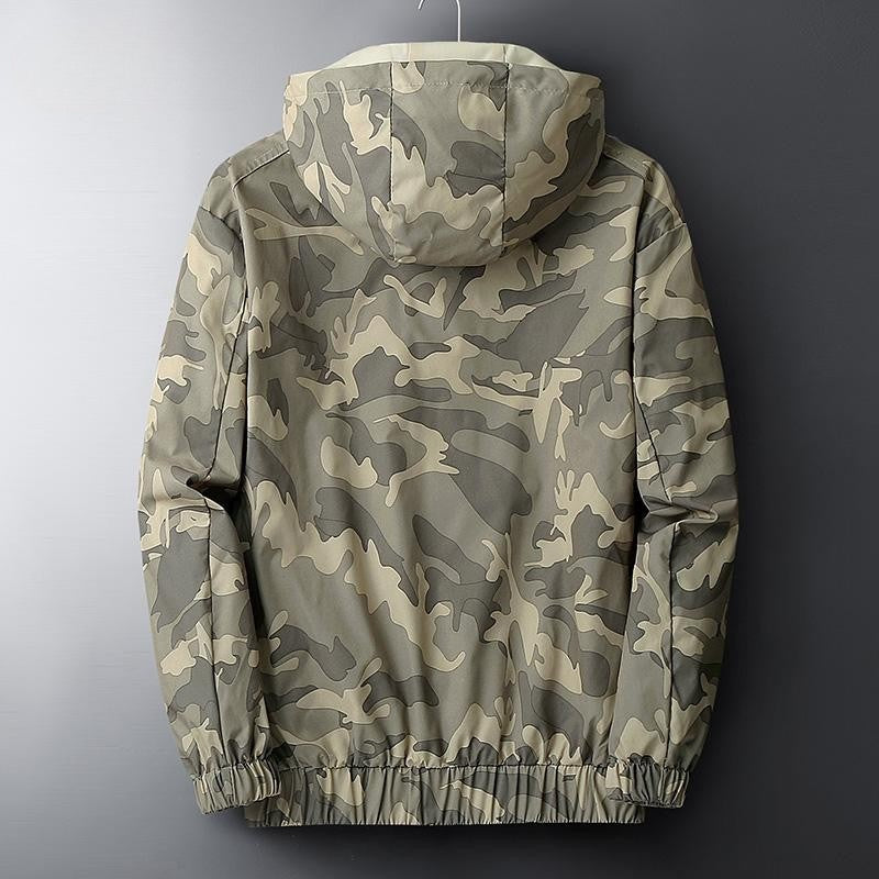 Men's camouflage hooded jacket with a zip and elastic cuffs and hem - view 3