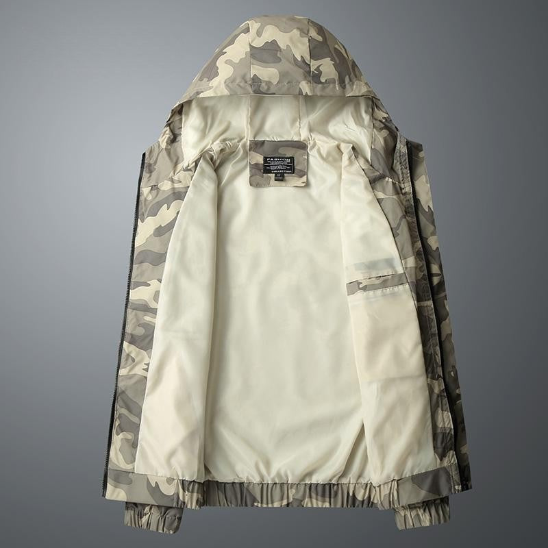 Men's camouflage hooded jacket with a zip and elastic cuffs and hem - view 5