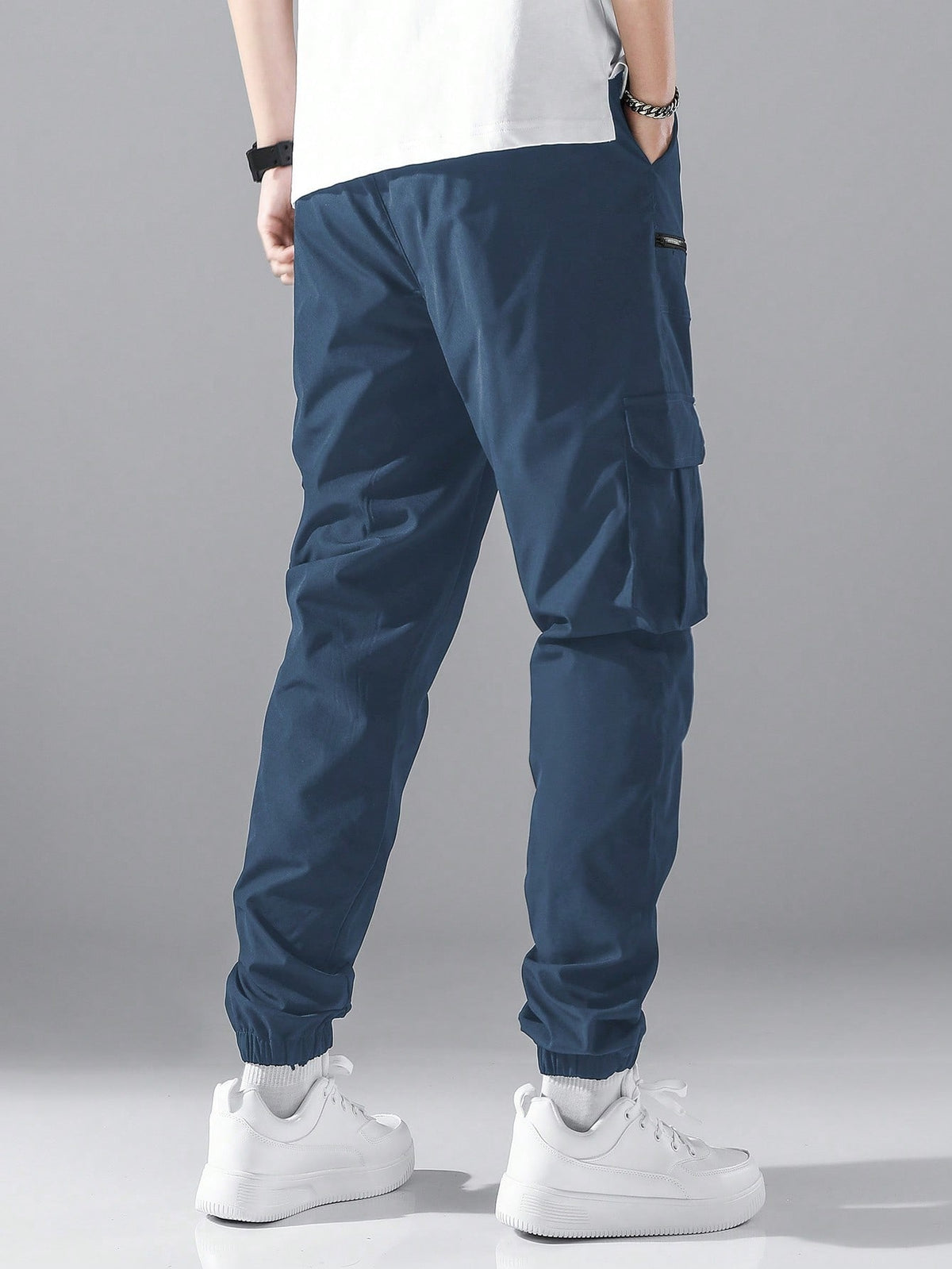 Cargo joggers for men with a drawcord waist, zip pockets, thigh flap pockets and cuffed ankles - view 14