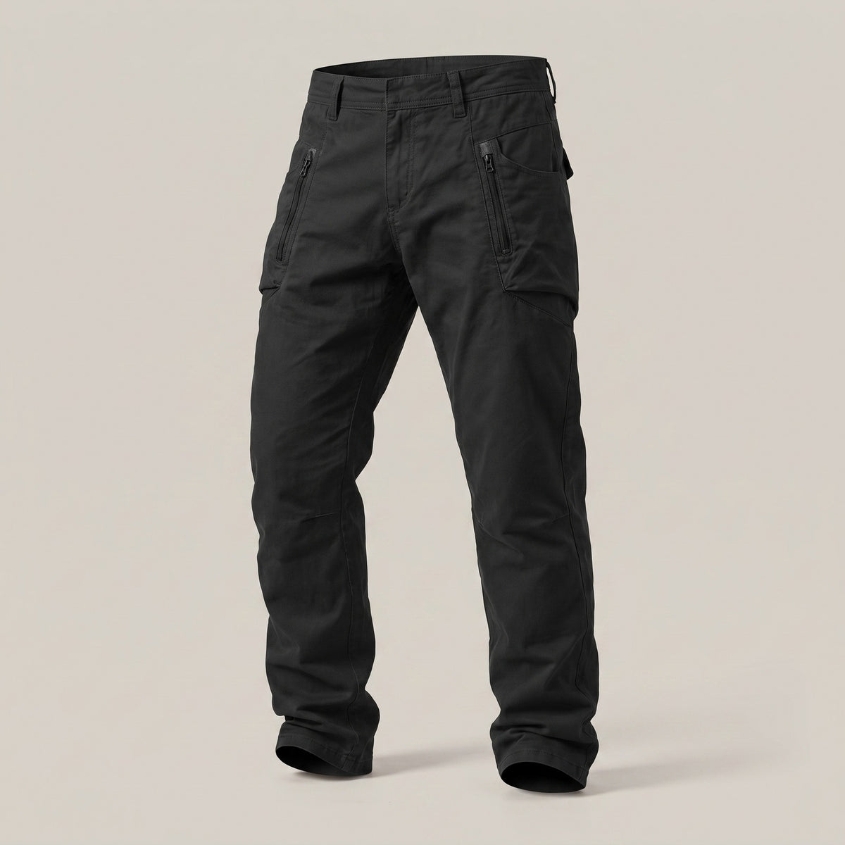 Men's cargo trousers with zip pockets at the front and a straight leg - black