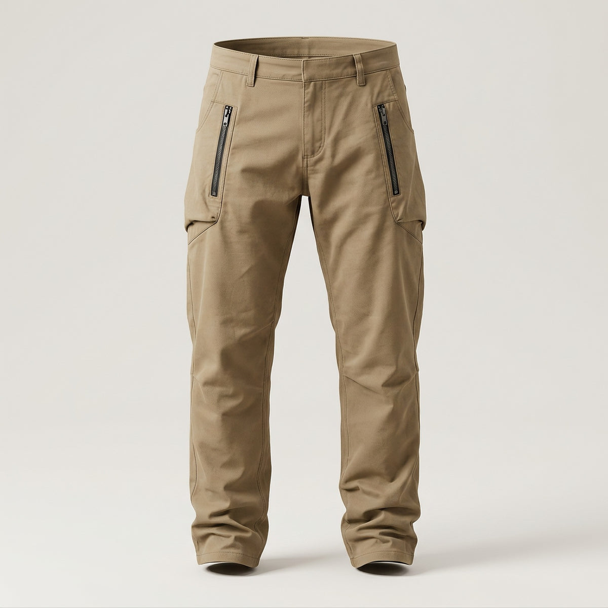 Men's cargo trousers with zip pockets at the front and a straight leg - khaki