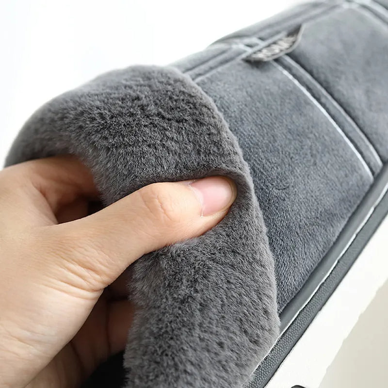 Men's slippers with check stitching, a plush collar and open back - view 6