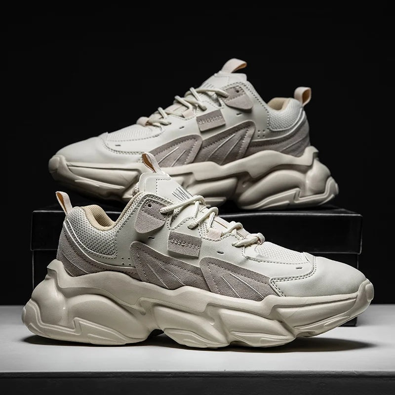 Men's chunky trainers with mesh, faux leather and suede-look panels and a thick layered sole - view 2