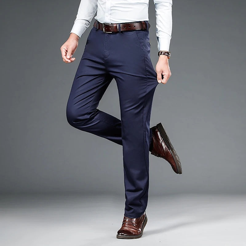 Men's classic fit chino trousers with belt loops and buttoned welt pockets - view 3