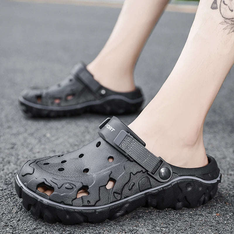 Men's EVA clogs with vent holes, side cut-outs, chunky lug sole and pivoting heel strap - view 5