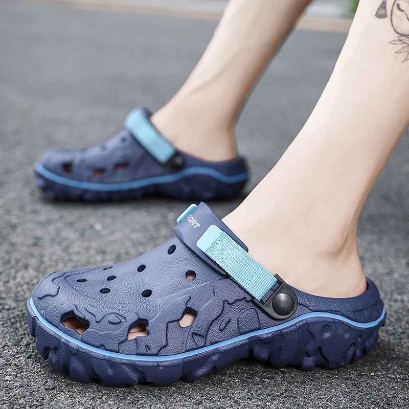 Men's EVA clogs with vent holes, side cut-outs, chunky lug sole and pivoting heel strap - view 6