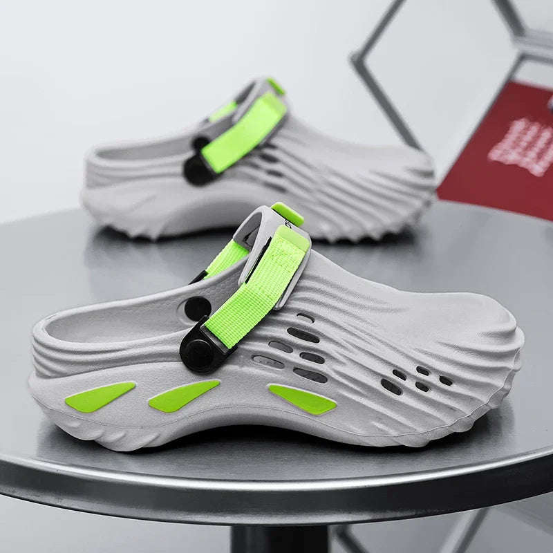 Men's EVA clogs with closed toe, side vents, thick sole and hook-and-loop heel strap - grey