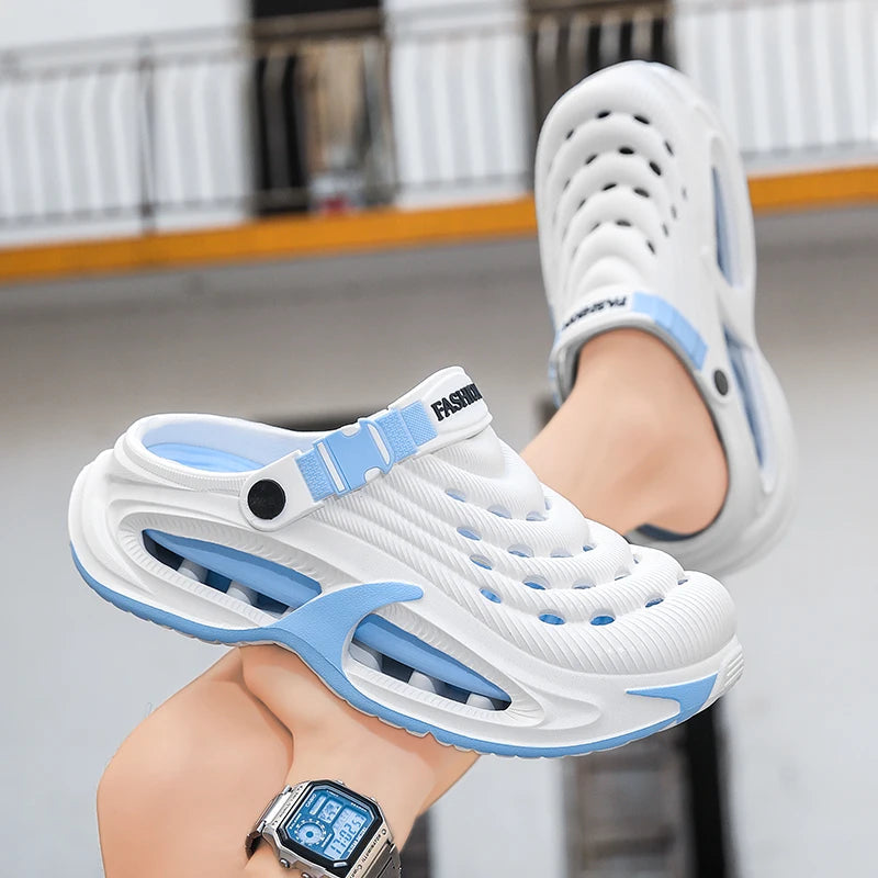 Men's EVA clogs with a closed toe, vent holes on top, buckled heel strap and thick sole - view 2