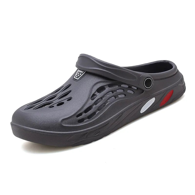 Men's EVA clogs with flame-shaped cut-outs in the toe and pivoting heel strap - grey