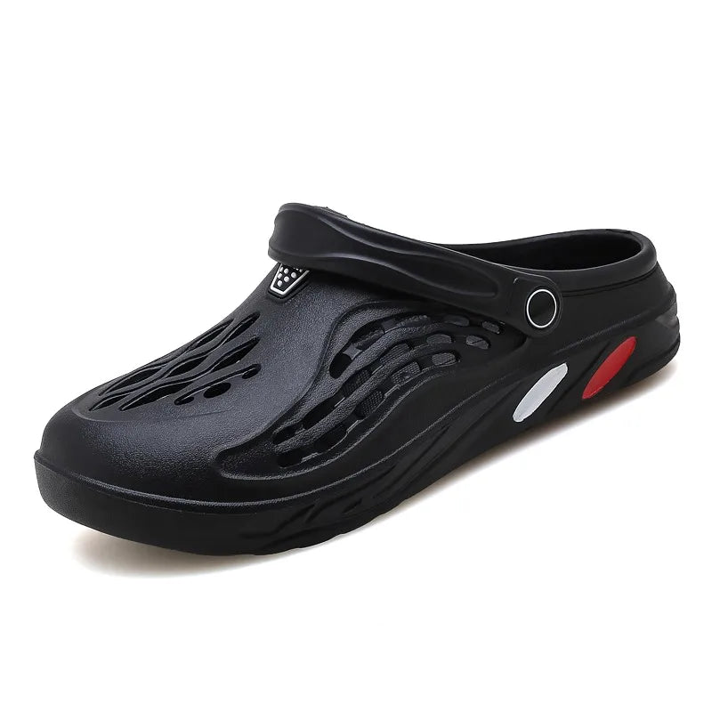 Men's EVA clogs with flame-shaped cut-outs in the toe and pivoting heel strap - black