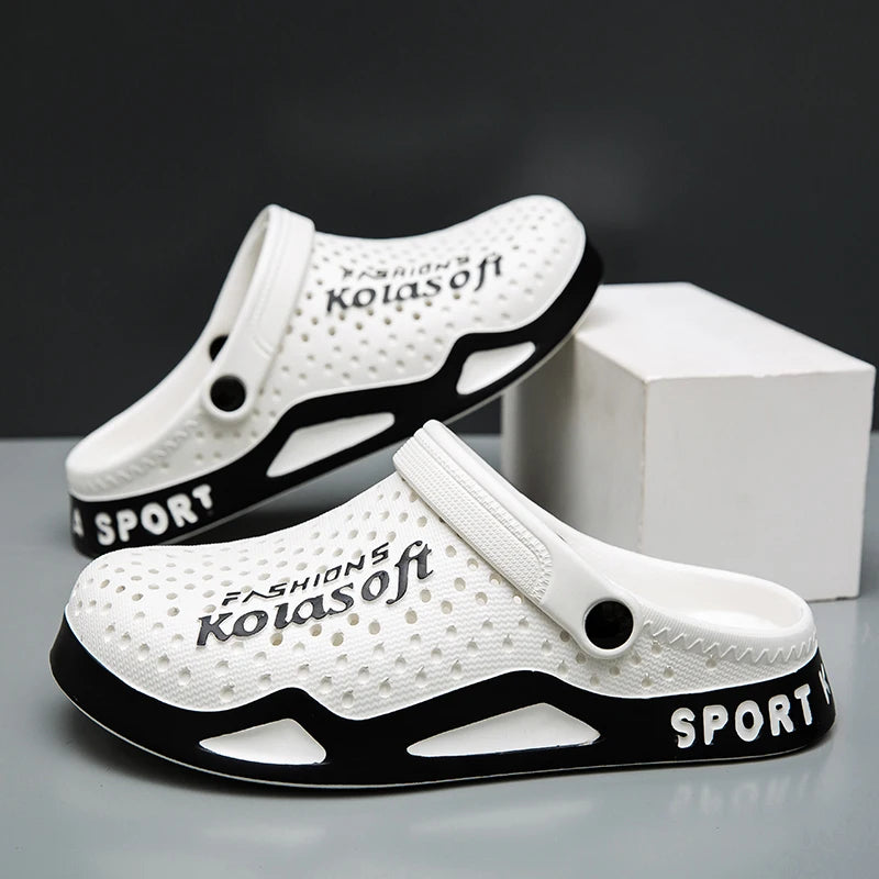 Men's EVA clogs with vent holes in the toe, a heel strap and a two-tone sole - view 2