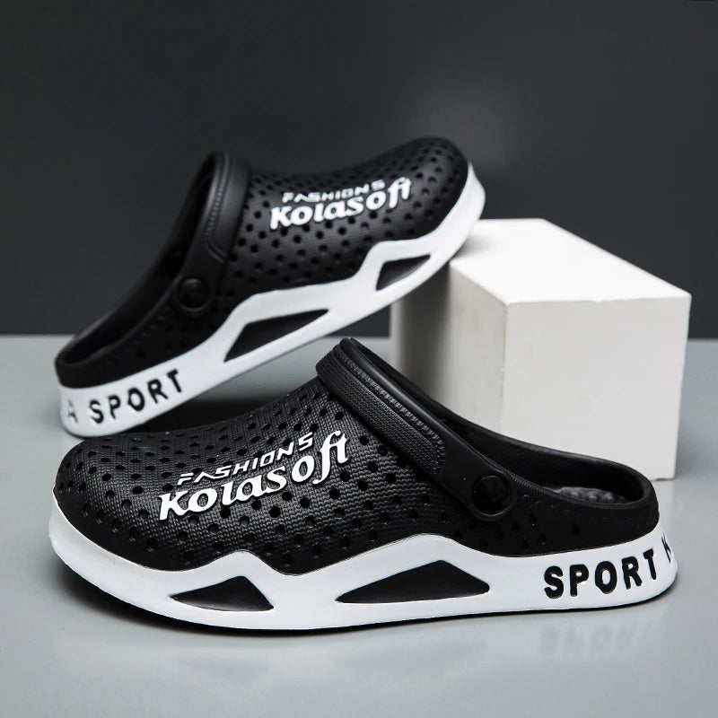 Men's EVA clogs with vent holes in the toe, a heel strap and a two-tone sole - view 3
