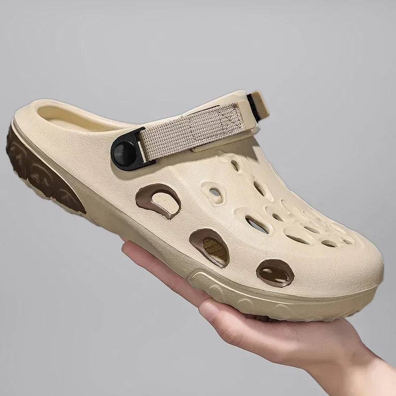 Men's EVA clogs with vent holes in the toe, thick two-tone sole and hook-and-loop heel strap - view 3