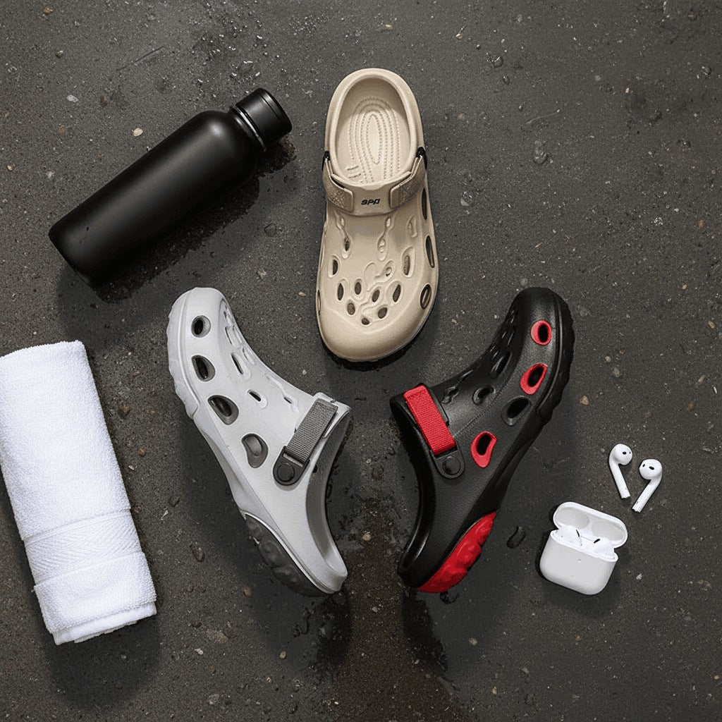 Men's EVA clogs with vent holes in the toe, thick two-tone sole and hook-and-loop heel strap - view 9