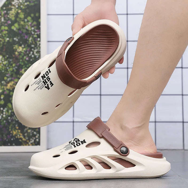Men's EVA clogs with thick sole, side cut-outs and contrast heel strap