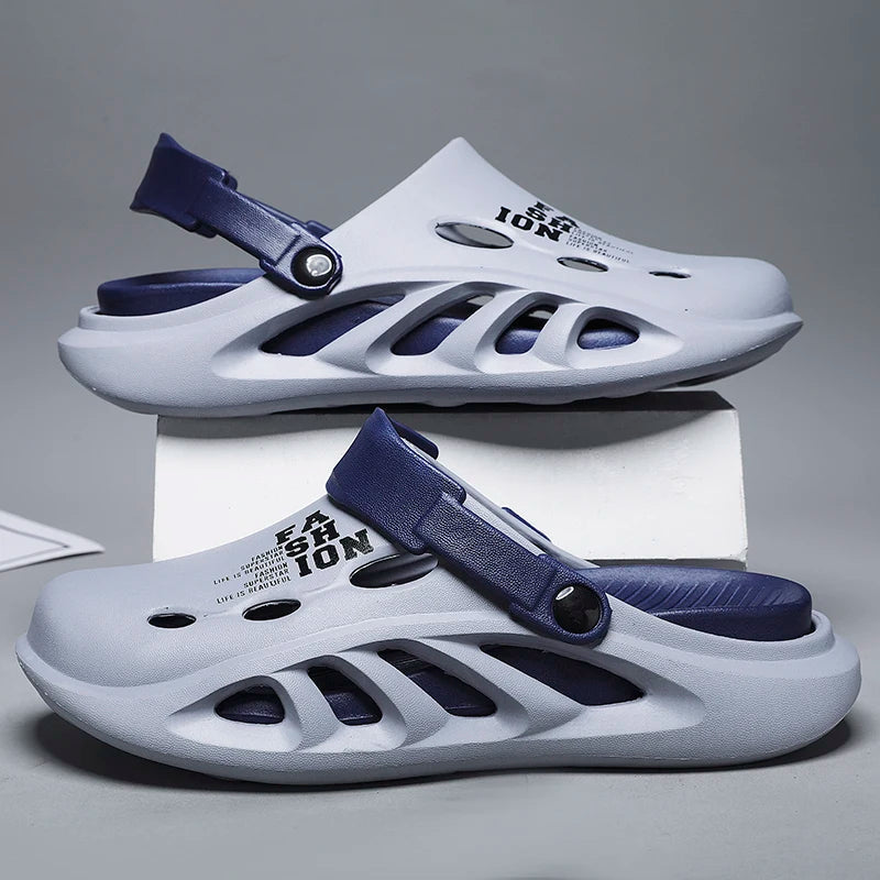 Men's EVA clogs with thick sole, side cut-outs and contrast heel strap - view 4