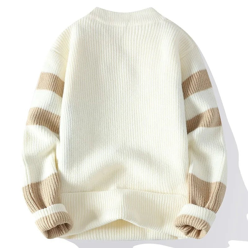 Men's colour block knit jumper with blocks on the chest and striped sleeves - view 5