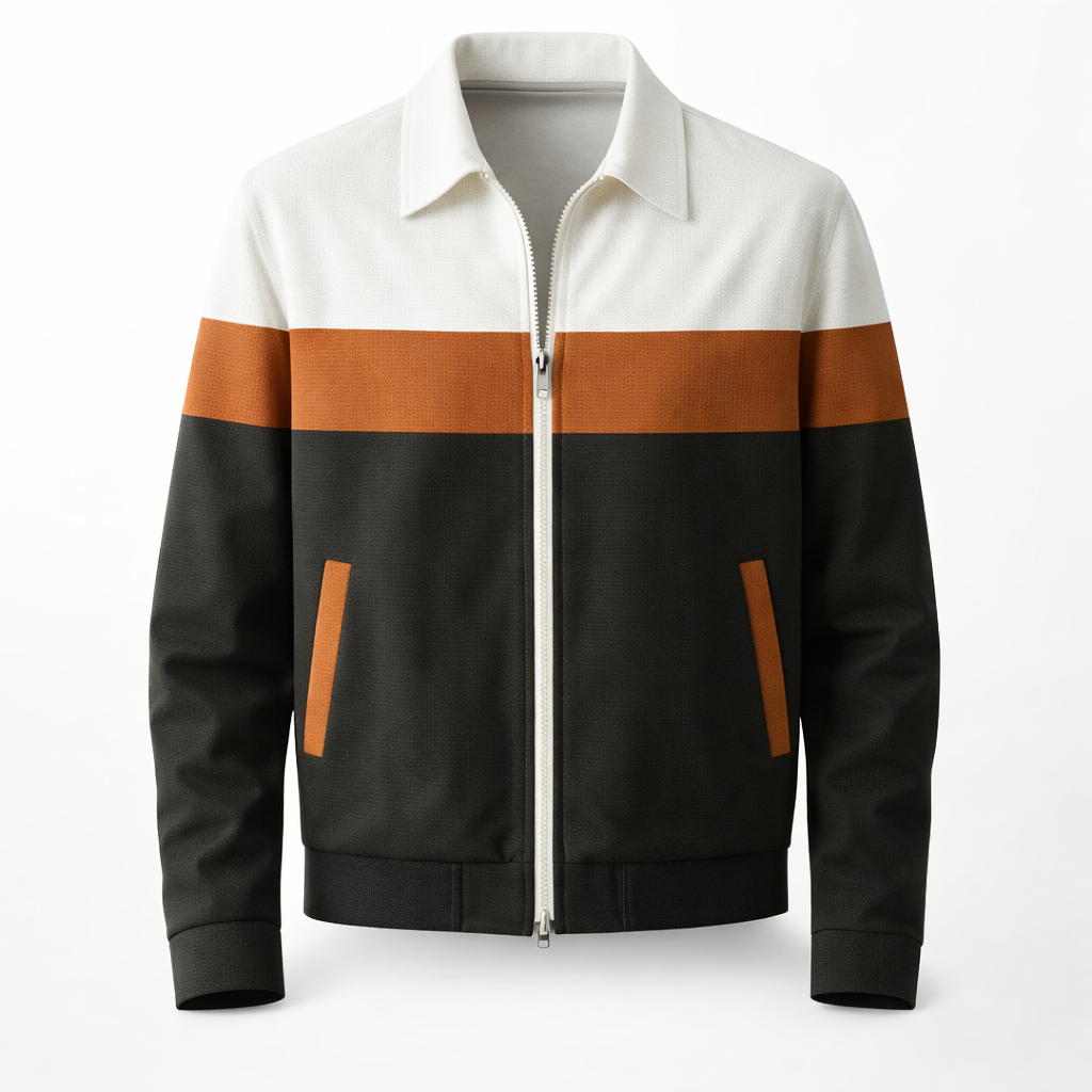 Men's colour block zip jacket in a suede look with a point collar - camel