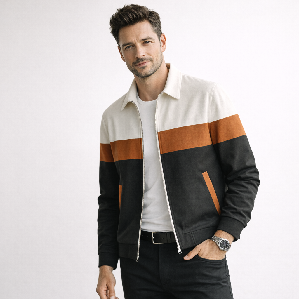 Men's colour block zip jacket in a suede look with a point collar