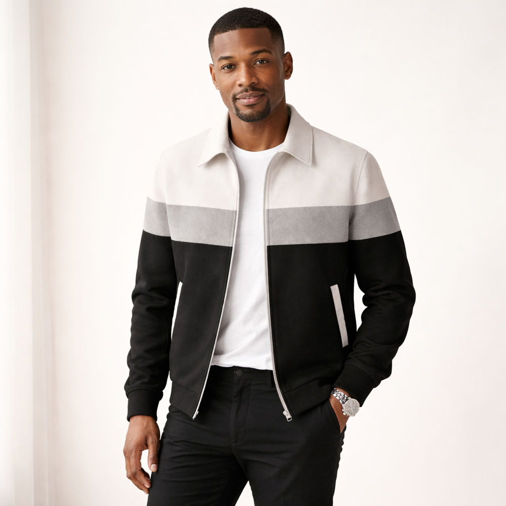 Men's colour block zip jacket in a suede look with a point collar