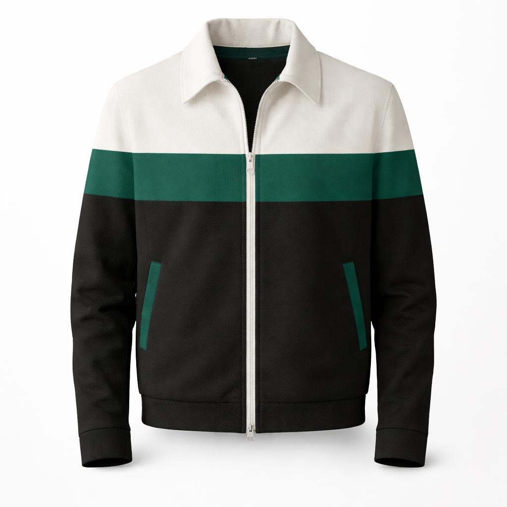 Men's colour block zip jacket in a suede look with a point collar - dark green