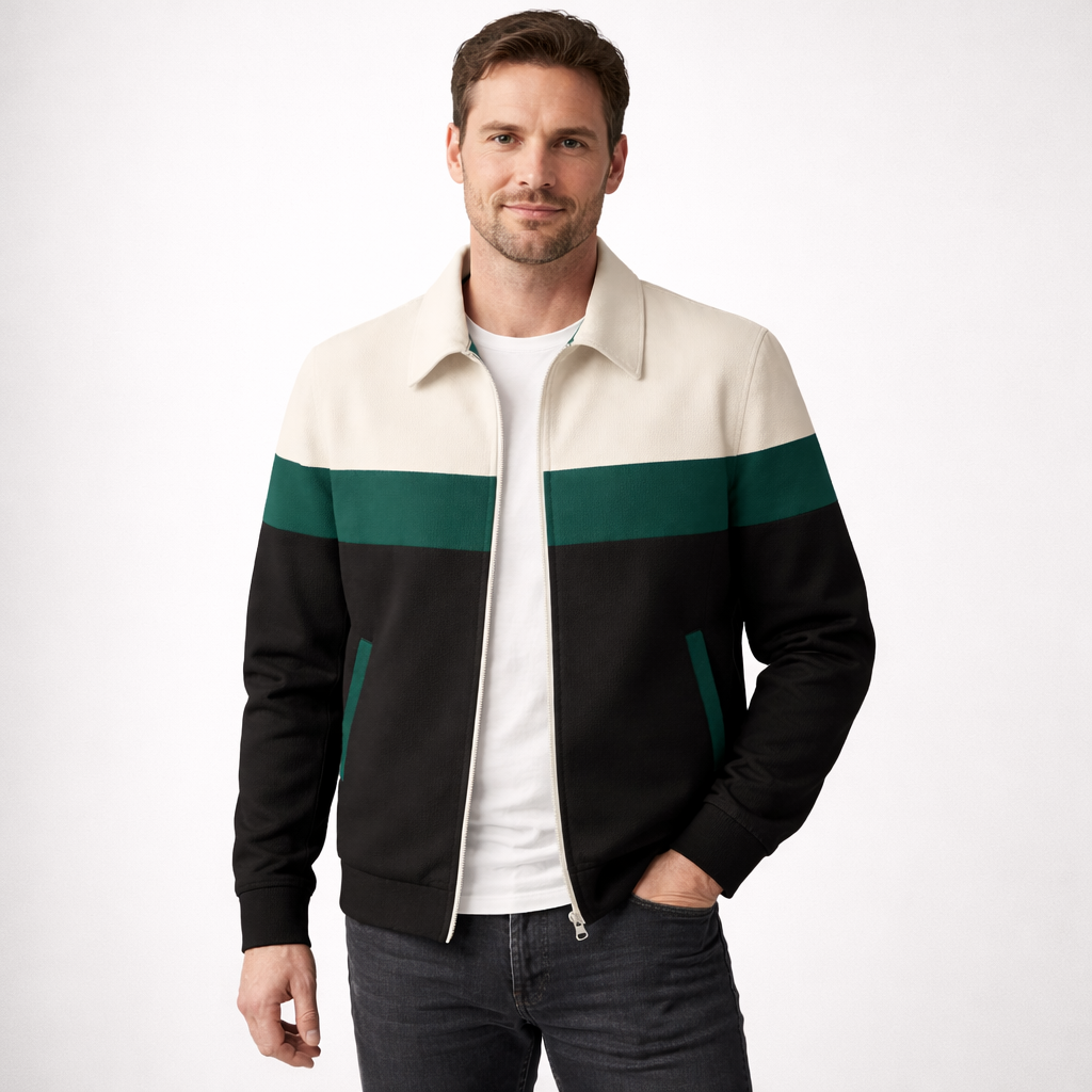 Men's colour block zip jacket in a suede look with a point collar