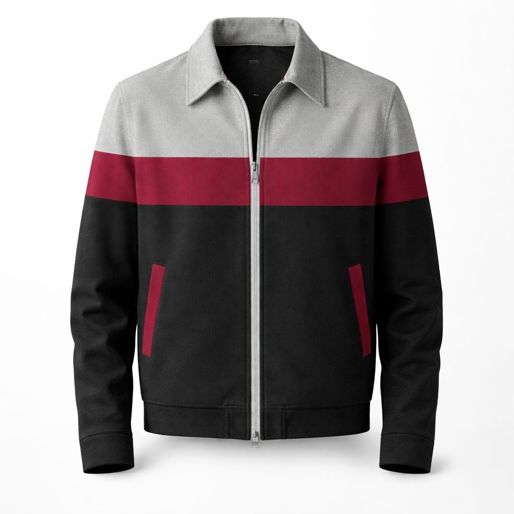 Men's colour block zip jacket in a suede look with a point collar - red