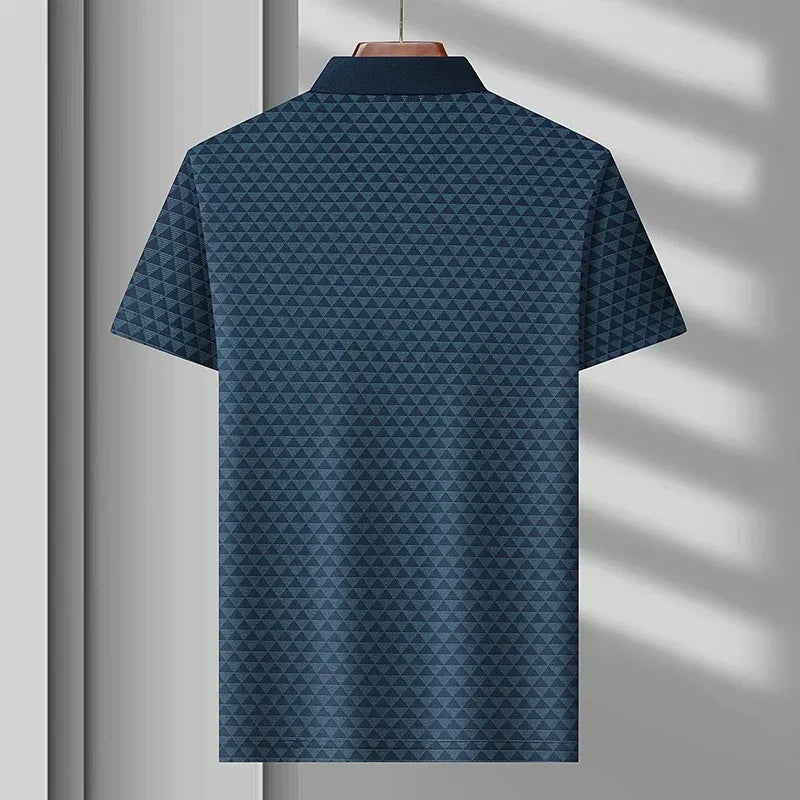 Men's polo shirt with a triangle pattern, plain collar and three buttons - view 2
