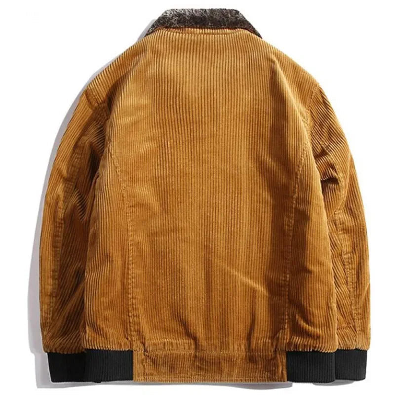 Men's corduroy jacket with a faux fur collar, quilted lining, zip and ribbed cuffs