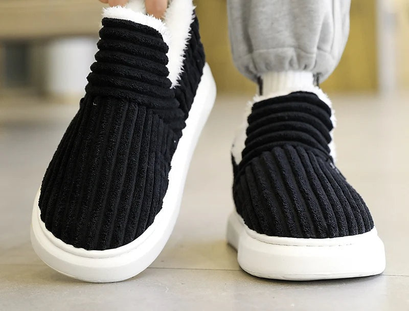 Men's wide-rib corduroy slippers with a plush trim and a thick sole - view 4