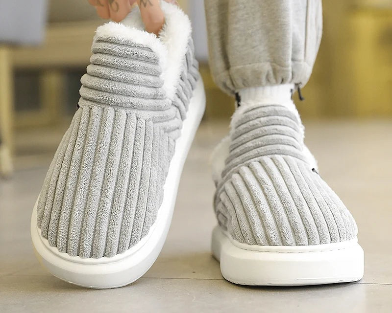 Men's wide-rib corduroy slippers with a plush trim and a thick sole - view 5