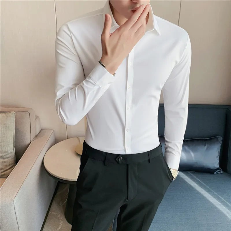 Men's slim fit stretch dress shirt with a point collar - view 6