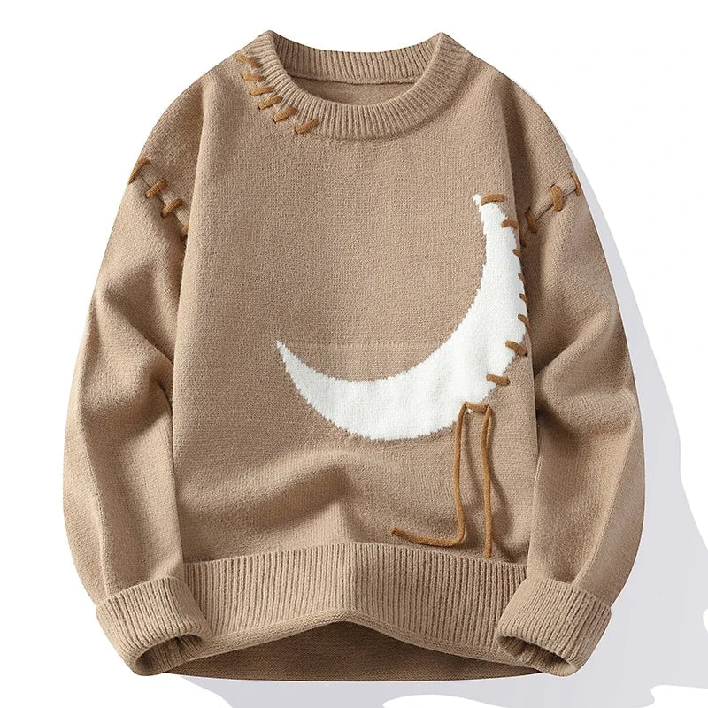 Men's crescent moon jumper with a laced cord detail - beige