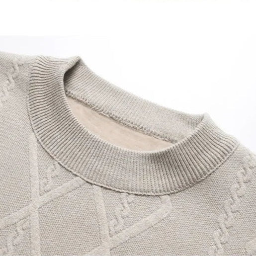 Men's crew neck jumper with a raised diamond and cable knit pattern - view 7