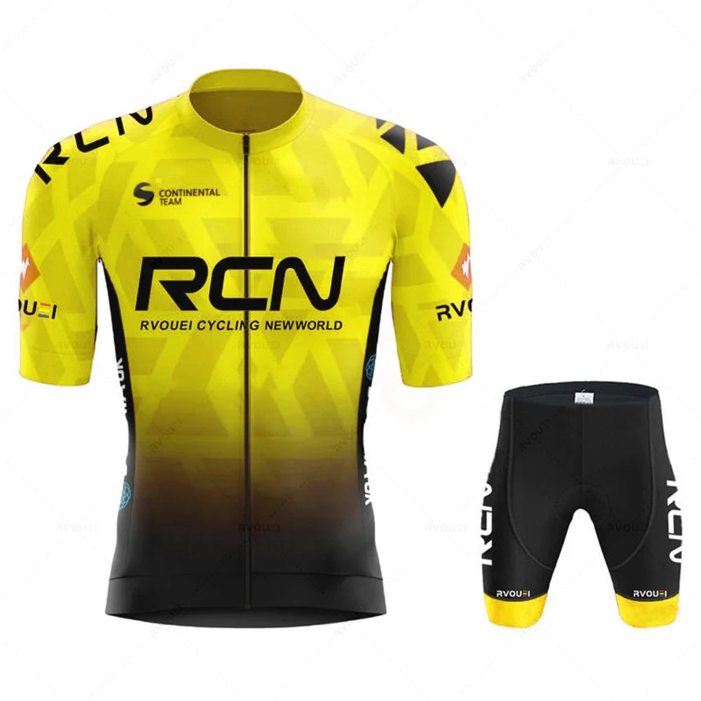 Men's cycling kit with a short-sleeve jersey and padded shorts - yellow - waist shorts