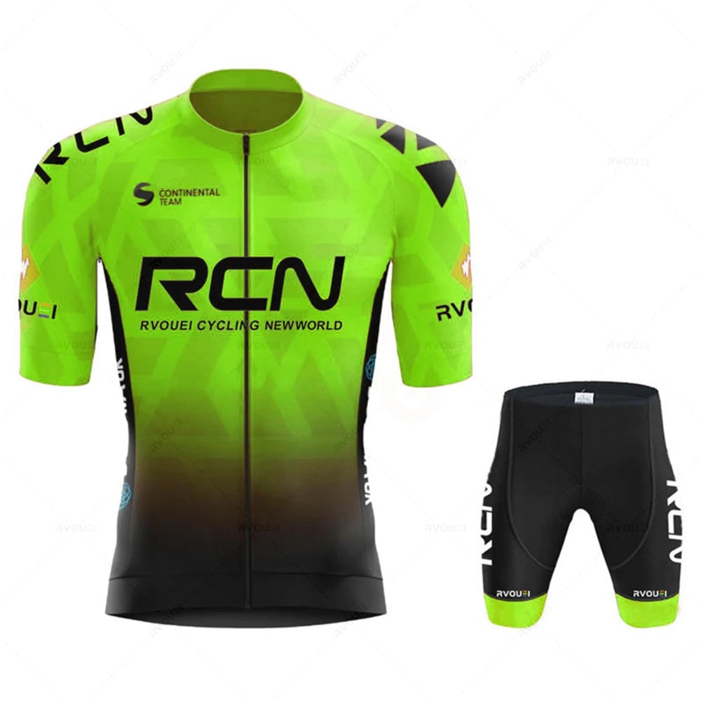 Men's cycling kit with a short-sleeve jersey and padded shorts - lime green - waist shorts