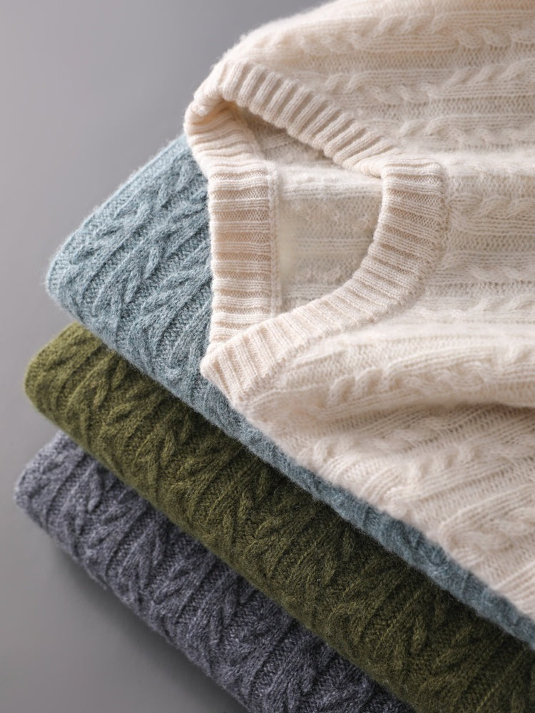 Men's crew neck jumper in a dense cable knit with ribbed trims - view 6