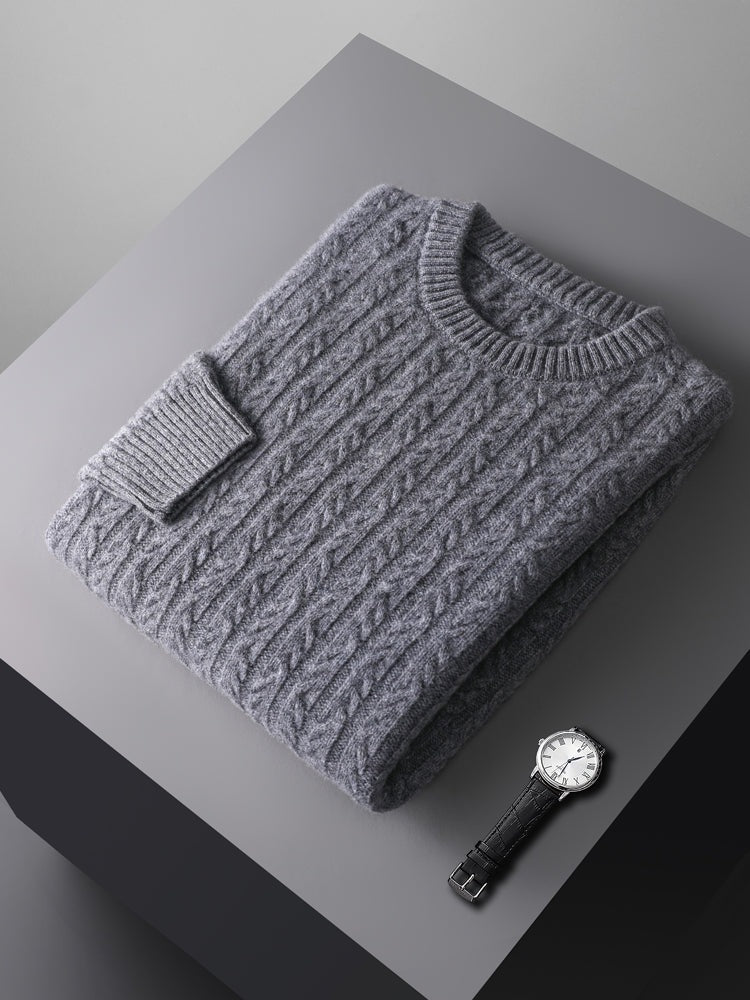 Men's crew neck jumper in a dense cable knit with ribbed trims - view 8