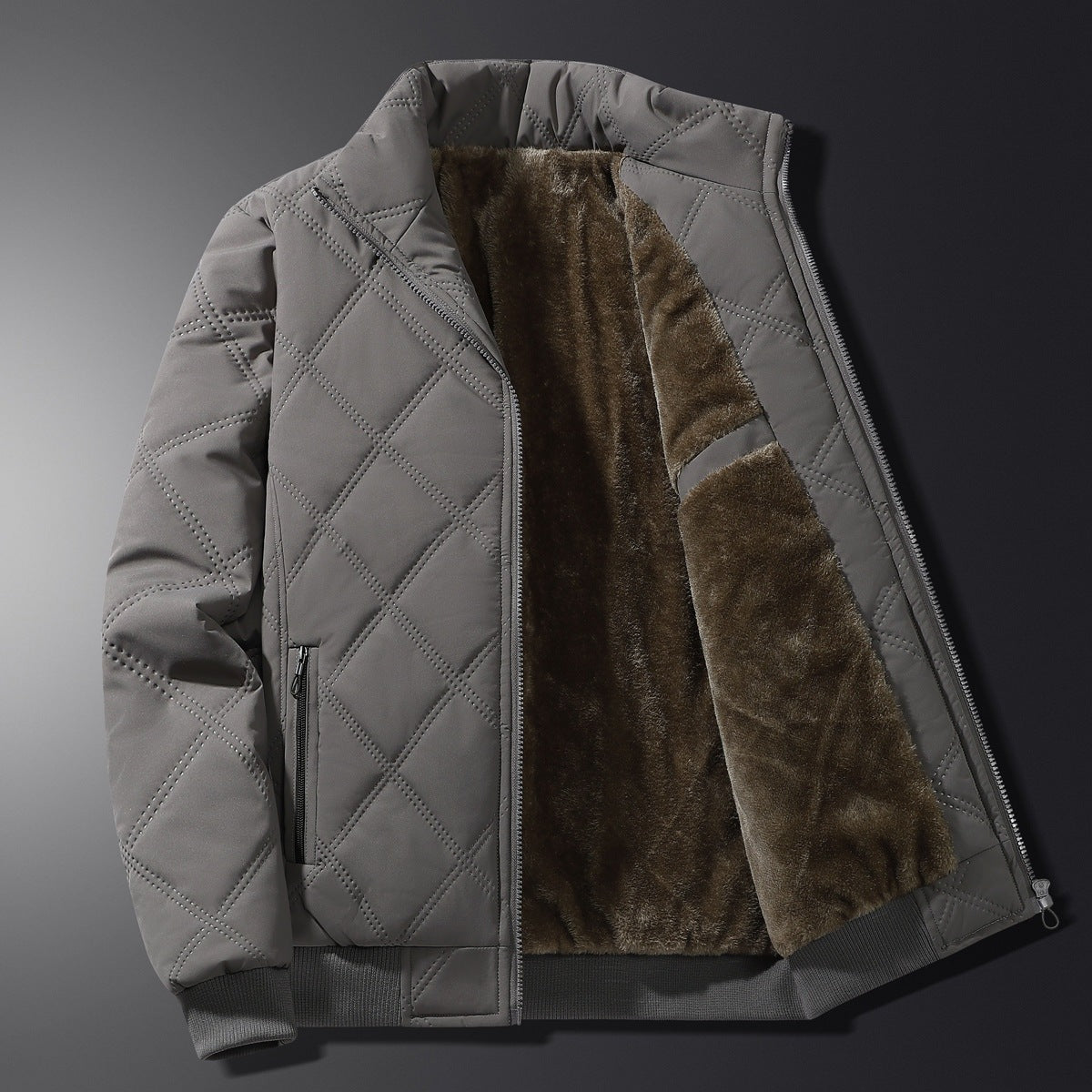 Men's diamond-quilted jacket with a plush lining and stand collar - view 6