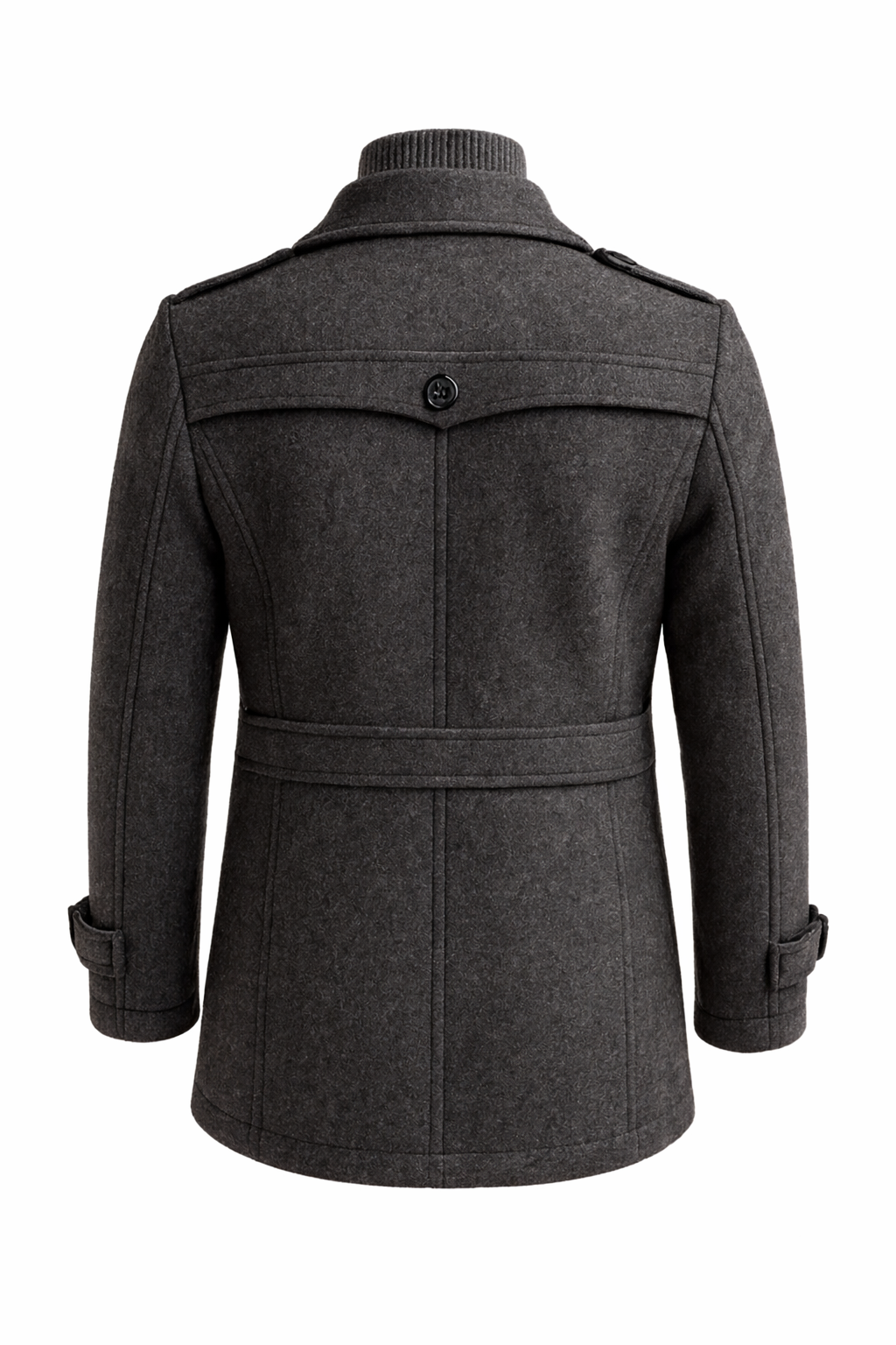 Men's double-collar coat with a knitted zip bib and epaulettes