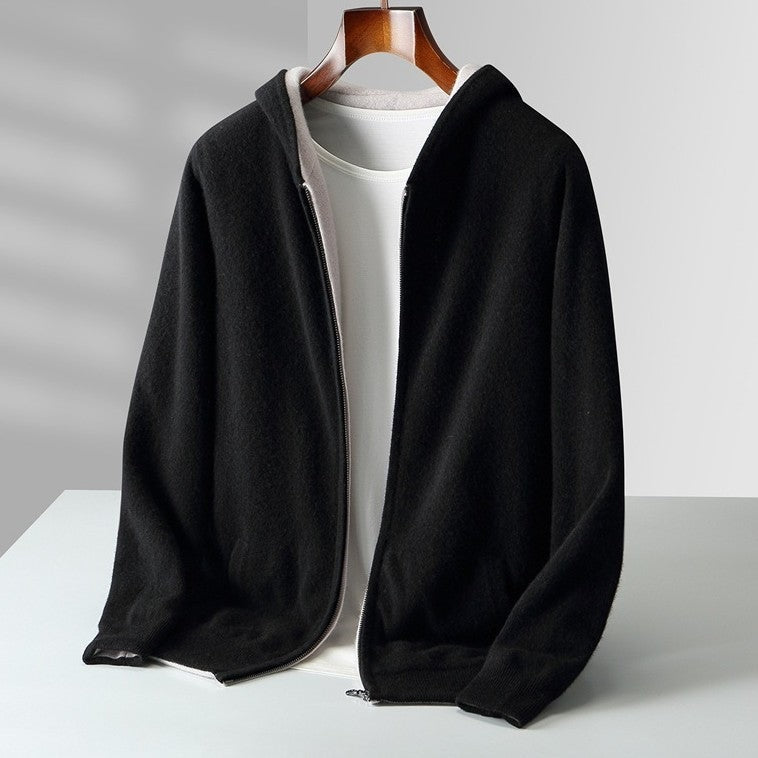 Men's double-faced knit zip-up hoodie with a hood and full-length zip - view 10