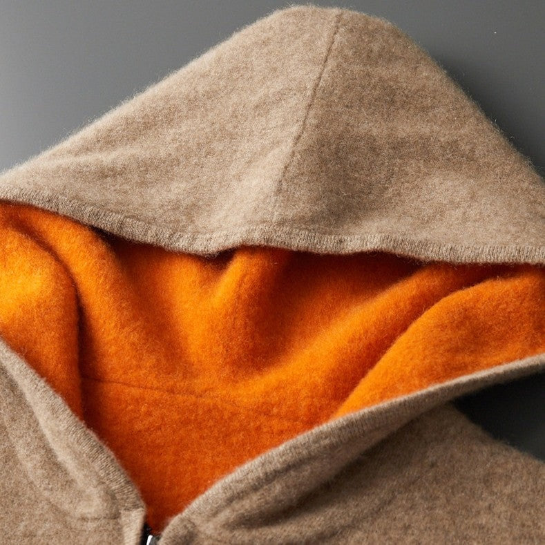 Men's double-faced knit zip-up hoodie with a hood and full-length zip - view 3
