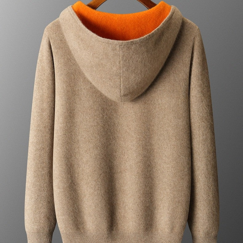 Men's double-faced knit zip-up hoodie with a hood and full-length zip - view 4
