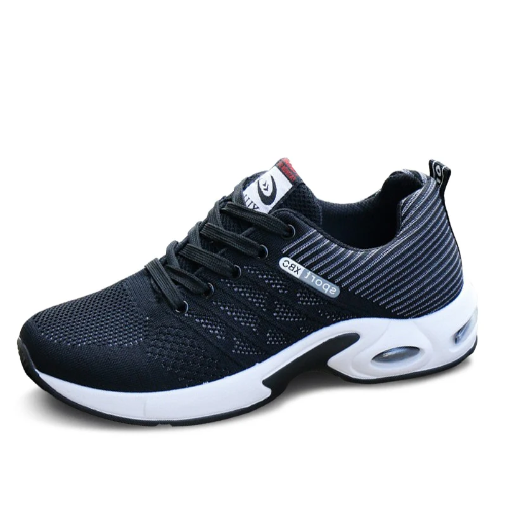 Men's ergonomic knit trainers with an air cushion heel