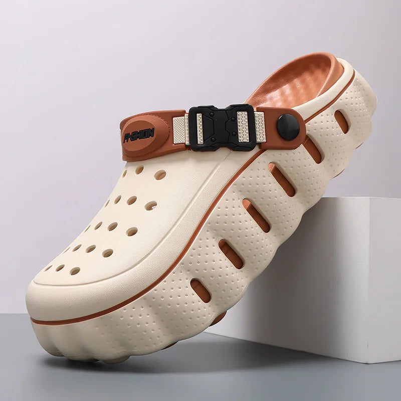EVA clogs with a closed toe, thick scalloped sole and buckle heel strap - view 2