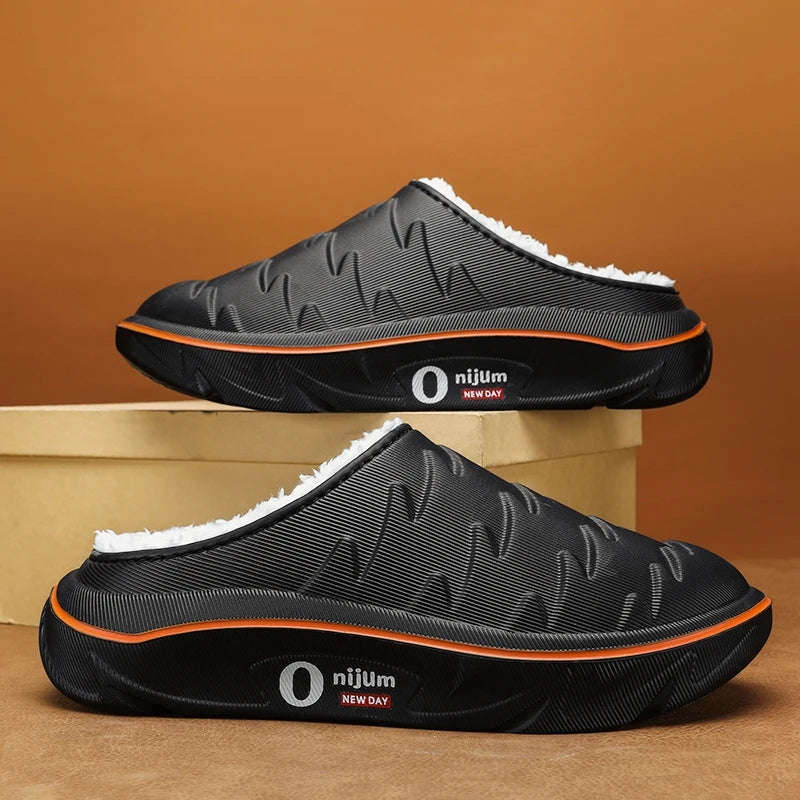 Men's slippers in EVA with fleece lining, thick sole and open heel - view 4
