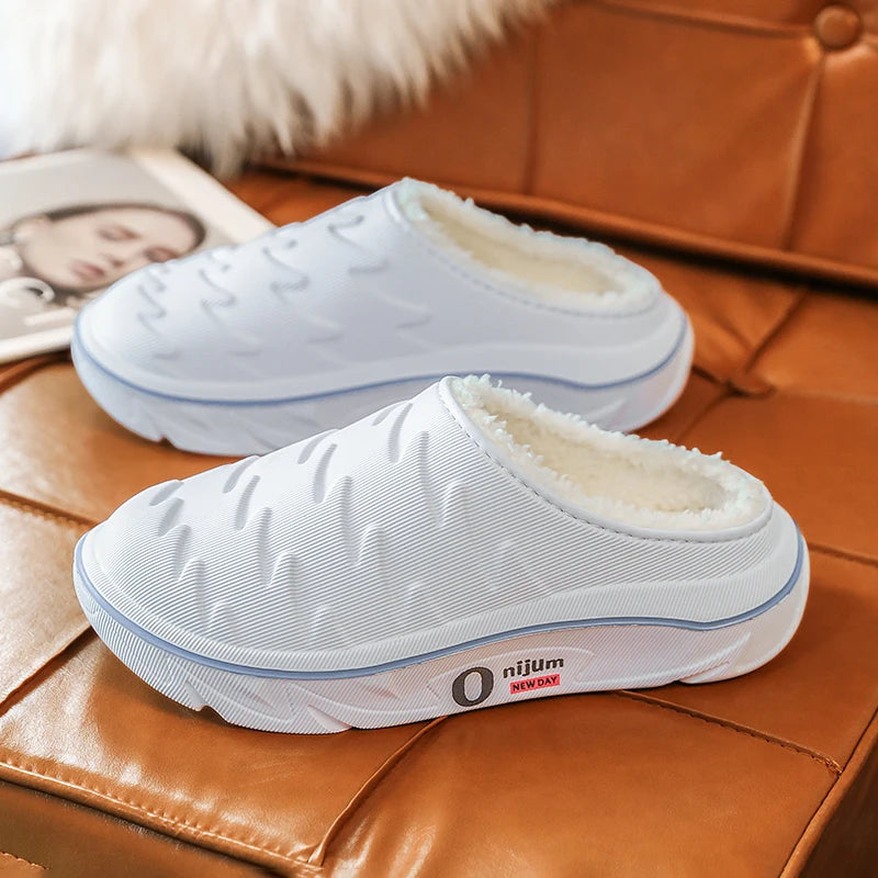 Men's slippers in EVA with fleece lining, thick sole and open heel - white/blue